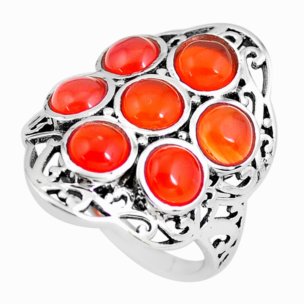 925 silver 6.32cts natural orange cornelian (carnelian) round ring size 8 p61144