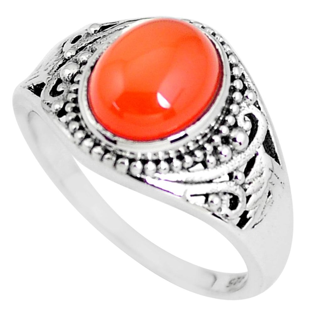 925 silver 4.21cts natural orange cornelian oval solitaire ring size 9 p56058