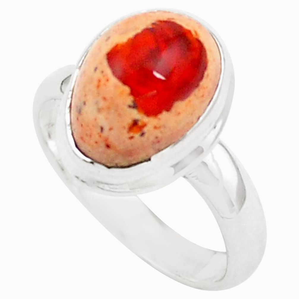 925 silver 5.52cts natural orange mexican fire opal solitaire ring size 8 p76324