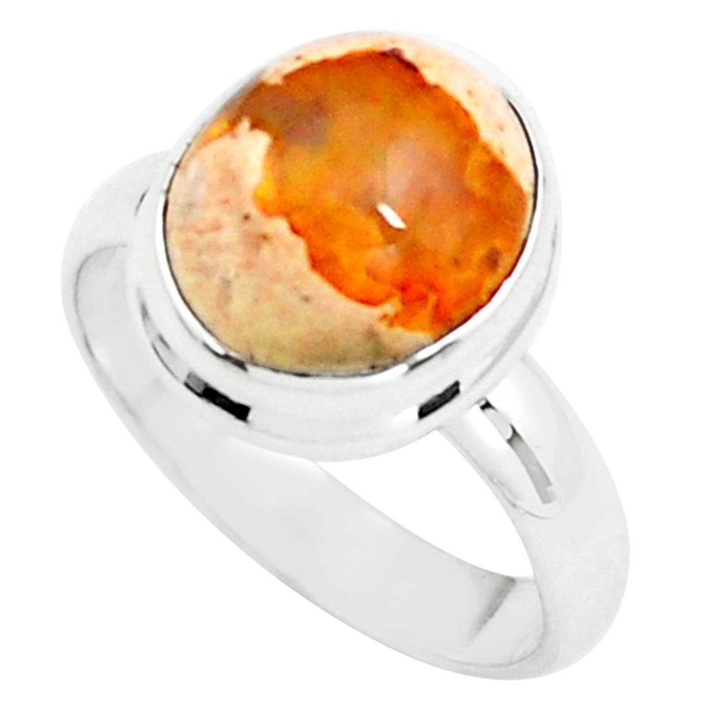 925 silver 5.79cts natural orange mexican fire opal solitaire ring size 8 p76337