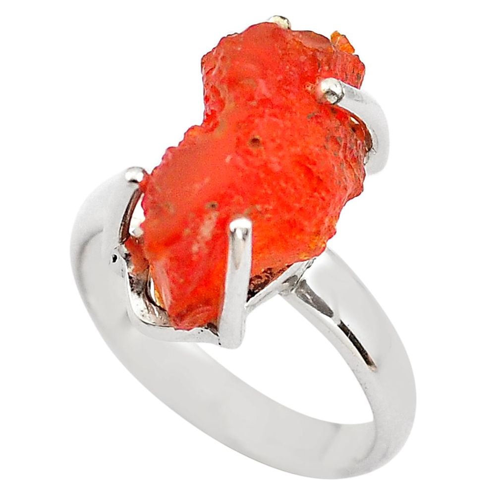 925 silver 7.15cts natural orange mexican fire opal solitaire ring size 7 p84368