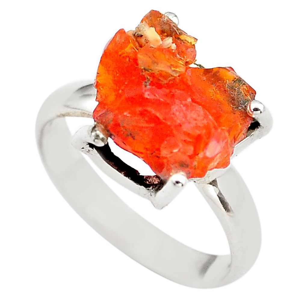 925 silver 6.22cts natural orange mexican fire opal solitaire ring size 7 p84371