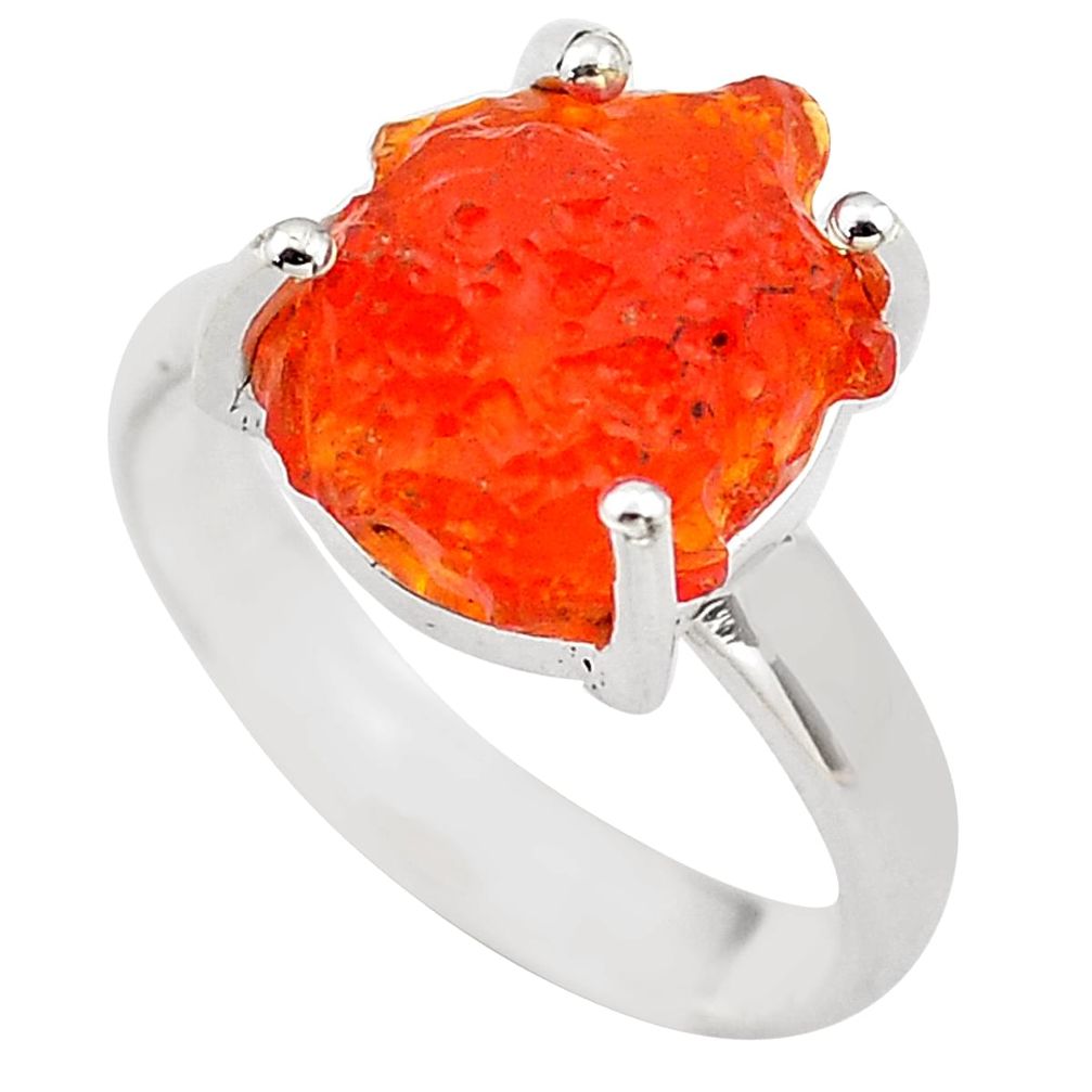 925 silver 6.43cts natural orange mexican fire opal solitaire ring size 7 p84379