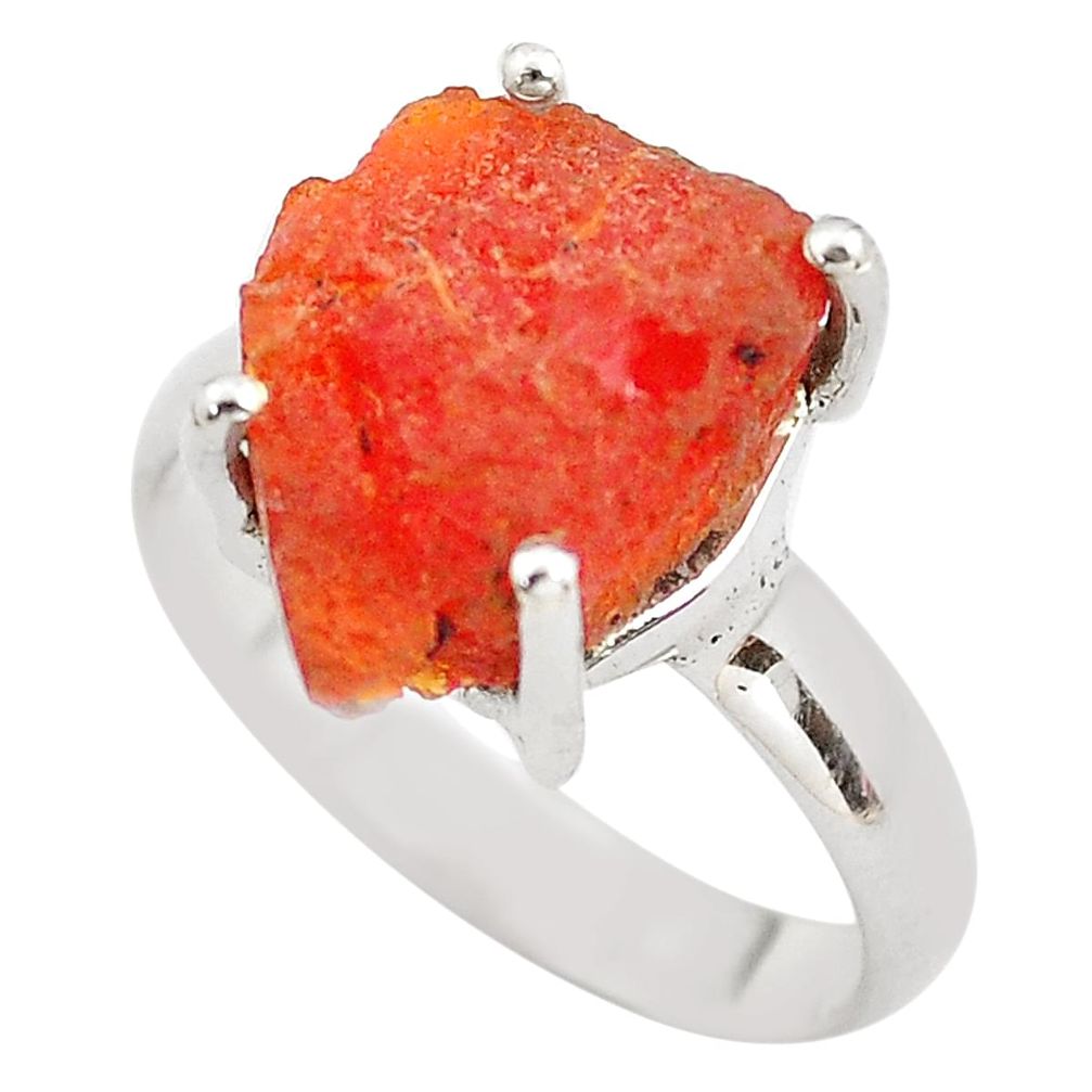 925 silver 6.04cts natural orange mexican fire opal solitaire ring size 7 p84388