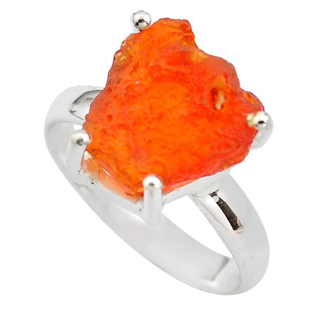 925 silver 6.04cts natural orange mexican fire opal solitaire ring size 8 p84393