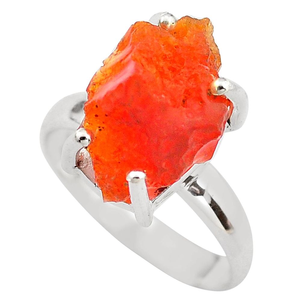 925 silver 7.17cts natural orange mexican fire opal solitaire ring size 8 p84399