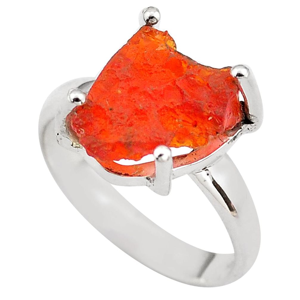 925 silver 6.14cts natural orange mexican fire opal solitaire ring size 8 p84416