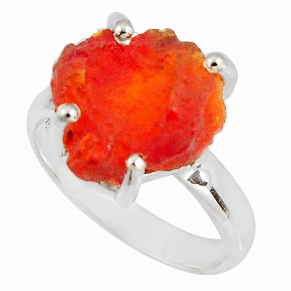 925 silver 5.63cts natural orange mexican fire opal solitaire ring size 7 p90148