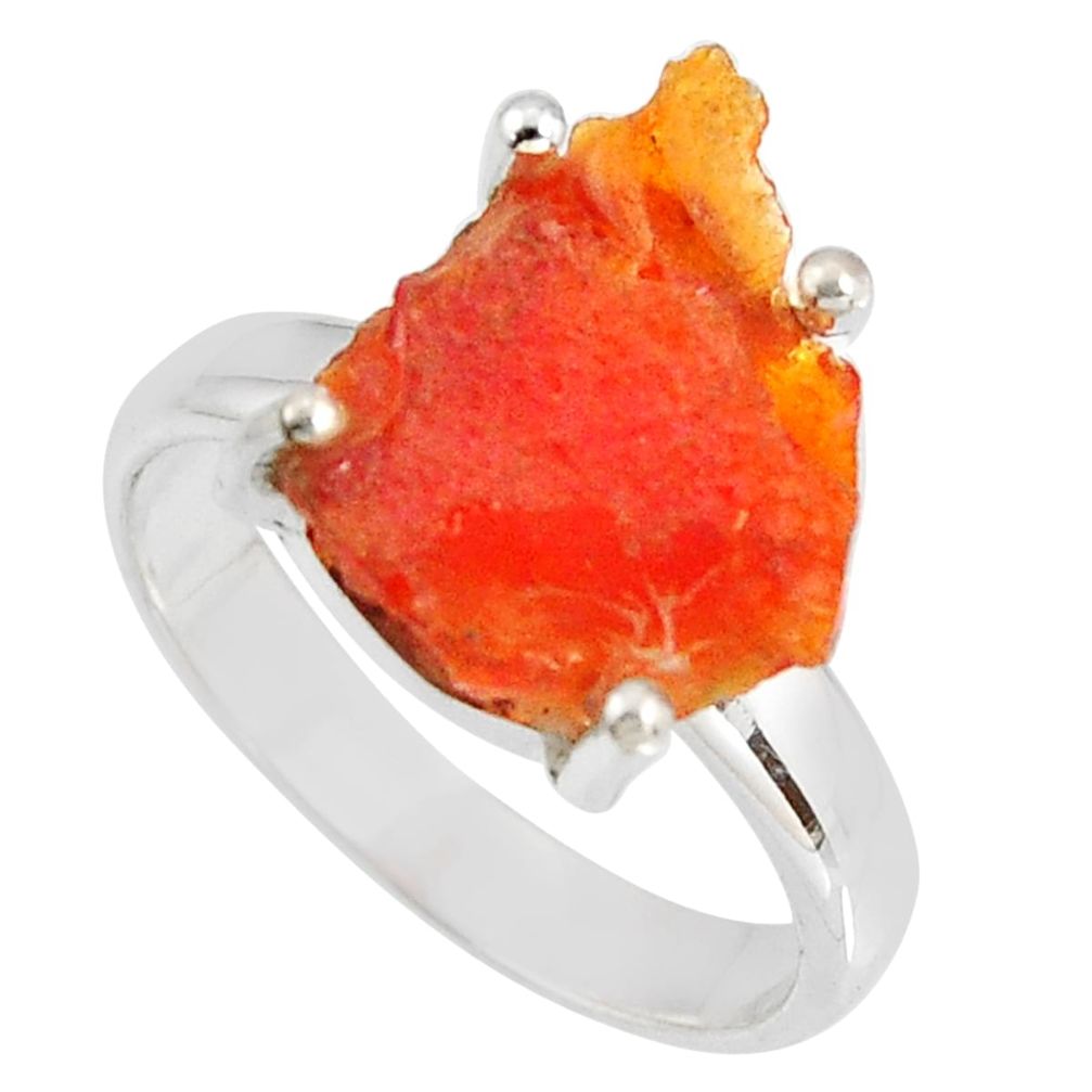 925 silver 4.86cts natural orange mexican fire opal solitaire ring size 7 p90152