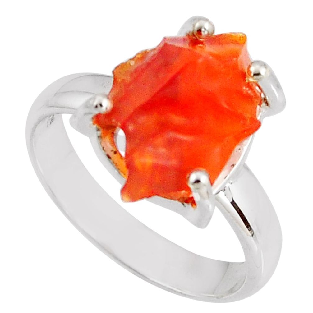 925 silver 4.87cts natural orange mexican fire opal solitaire ring size 6 p90155