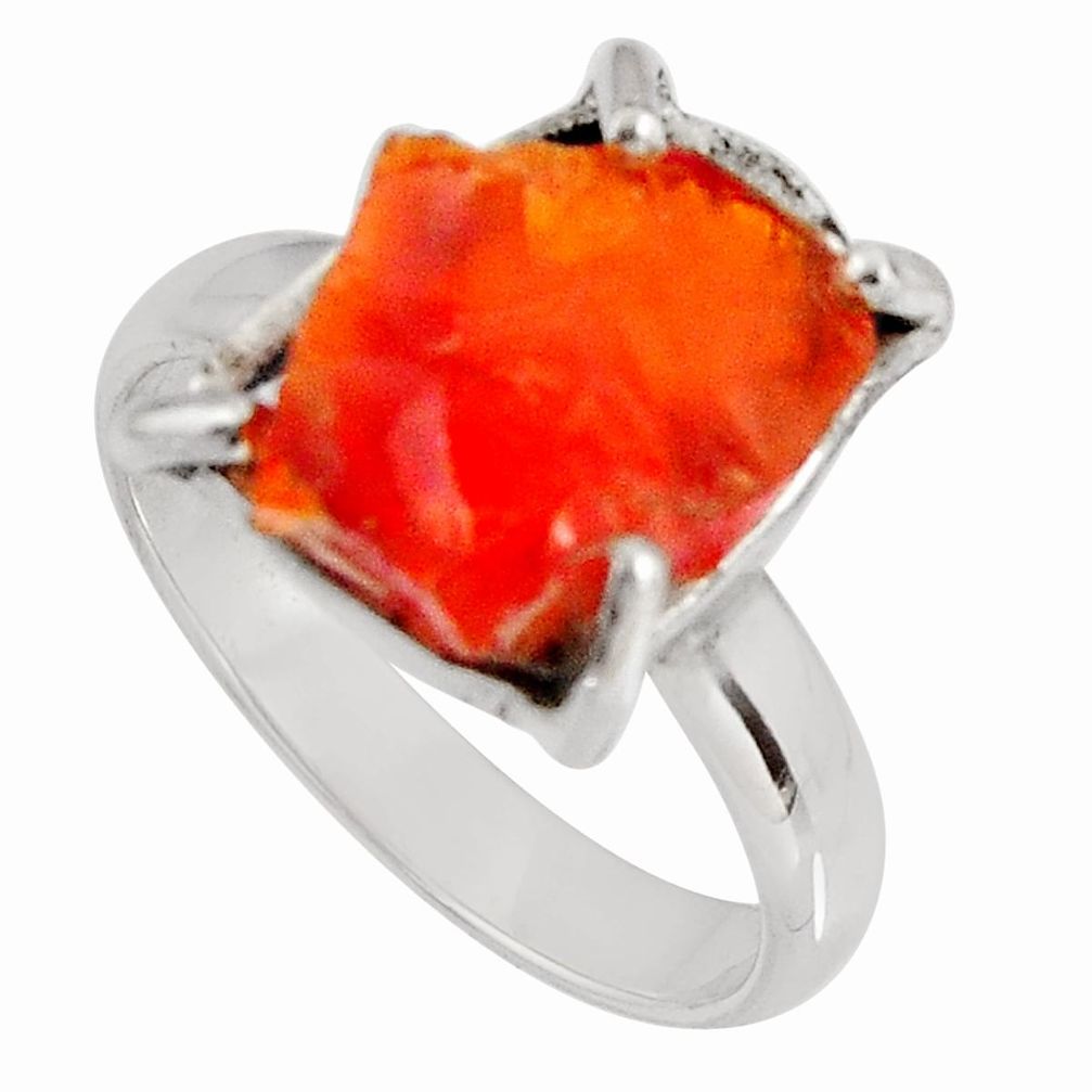 925 silver 4.78cts natural orange mexican fire opal solitaire ring size 7 p90166