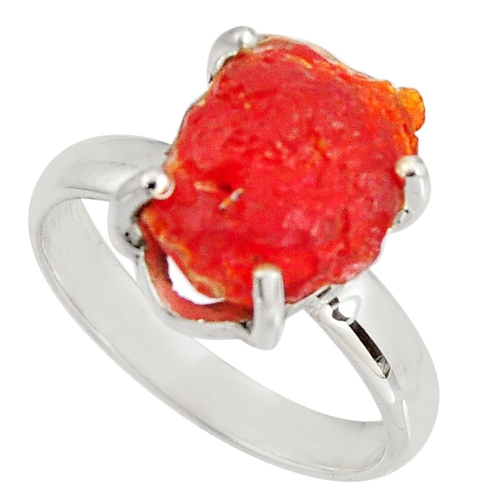 925 silver 5.36cts natural orange mexican fire opal solitaire ring size 8 p90169