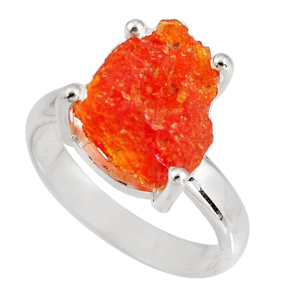 925 silver 5.36cts natural orange mexican fire opal solitaire ring size 8 p90173