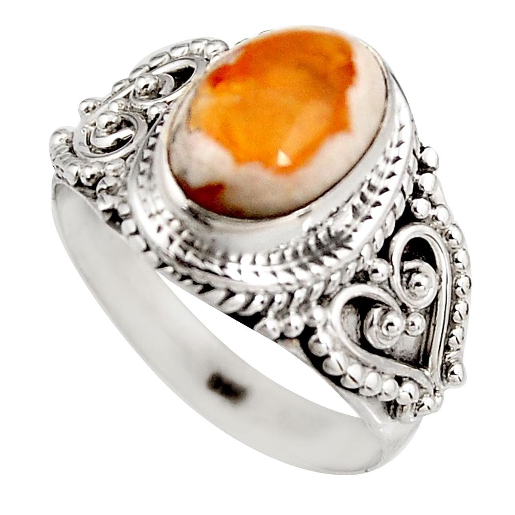 925 silver 3.90cts natural orange mexican fire opal solitaire ring size 8 p92131