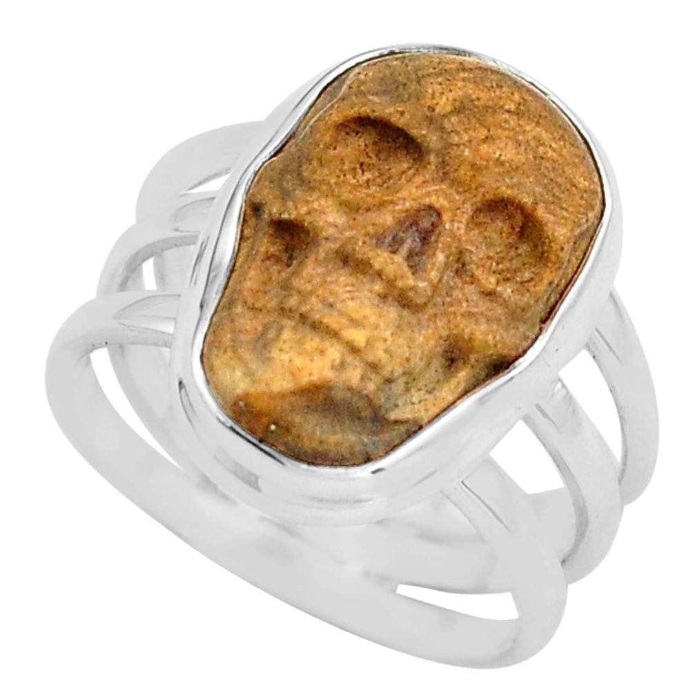 925 silver 8.14cts natural picture jasper skull solitaire ring size 8 p88204