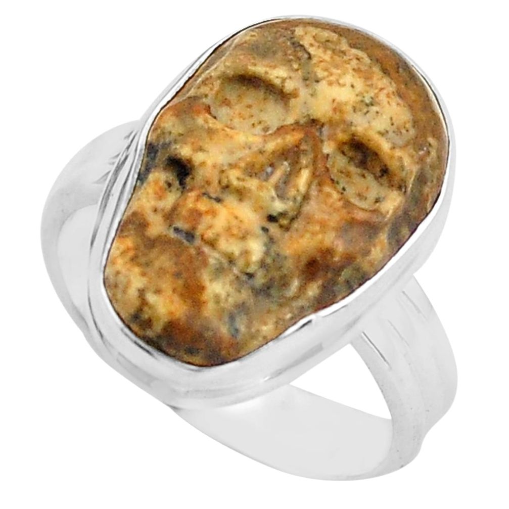 925 silver 10.41cts natural picture jasper skull solitaire ring size 7.5 p88208