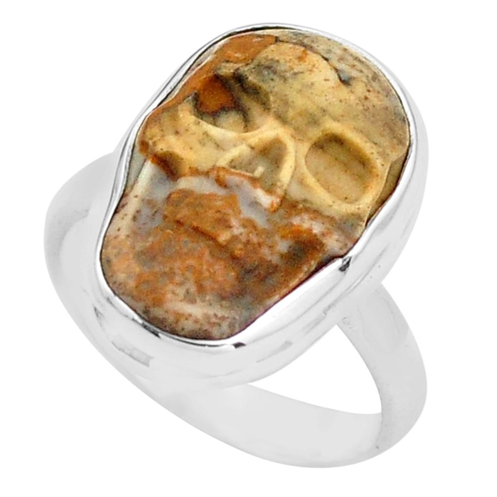 925 silver 9.29cts natural picture jasper skull solitaire ring size 6.5 p88220