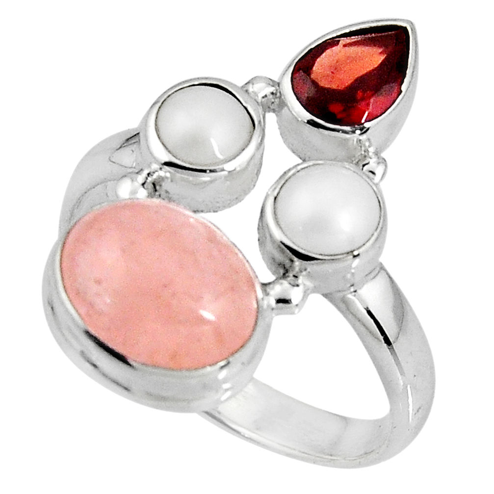 925 silver 7.85cts natural pink morganite garnet pearl ring size 8 p90734