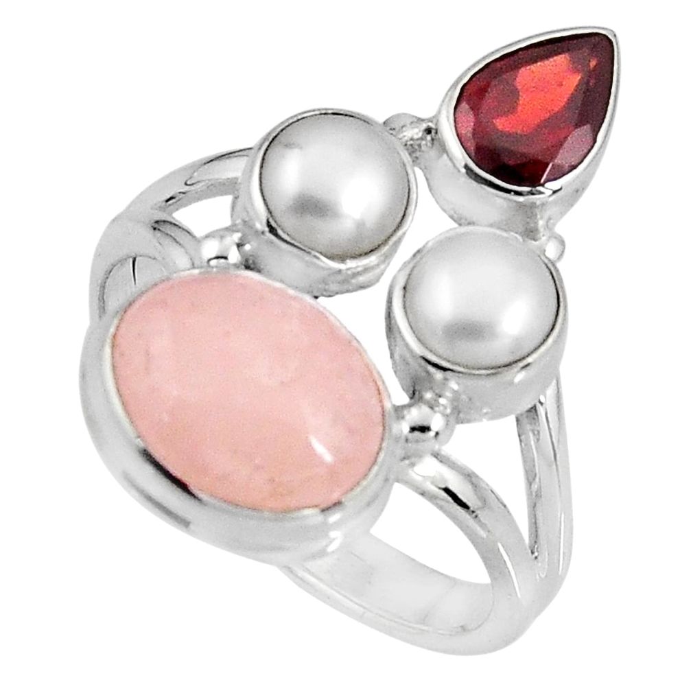 925 silver 7.89cts natural pink morganite garnet pearl ring size 8 p90737