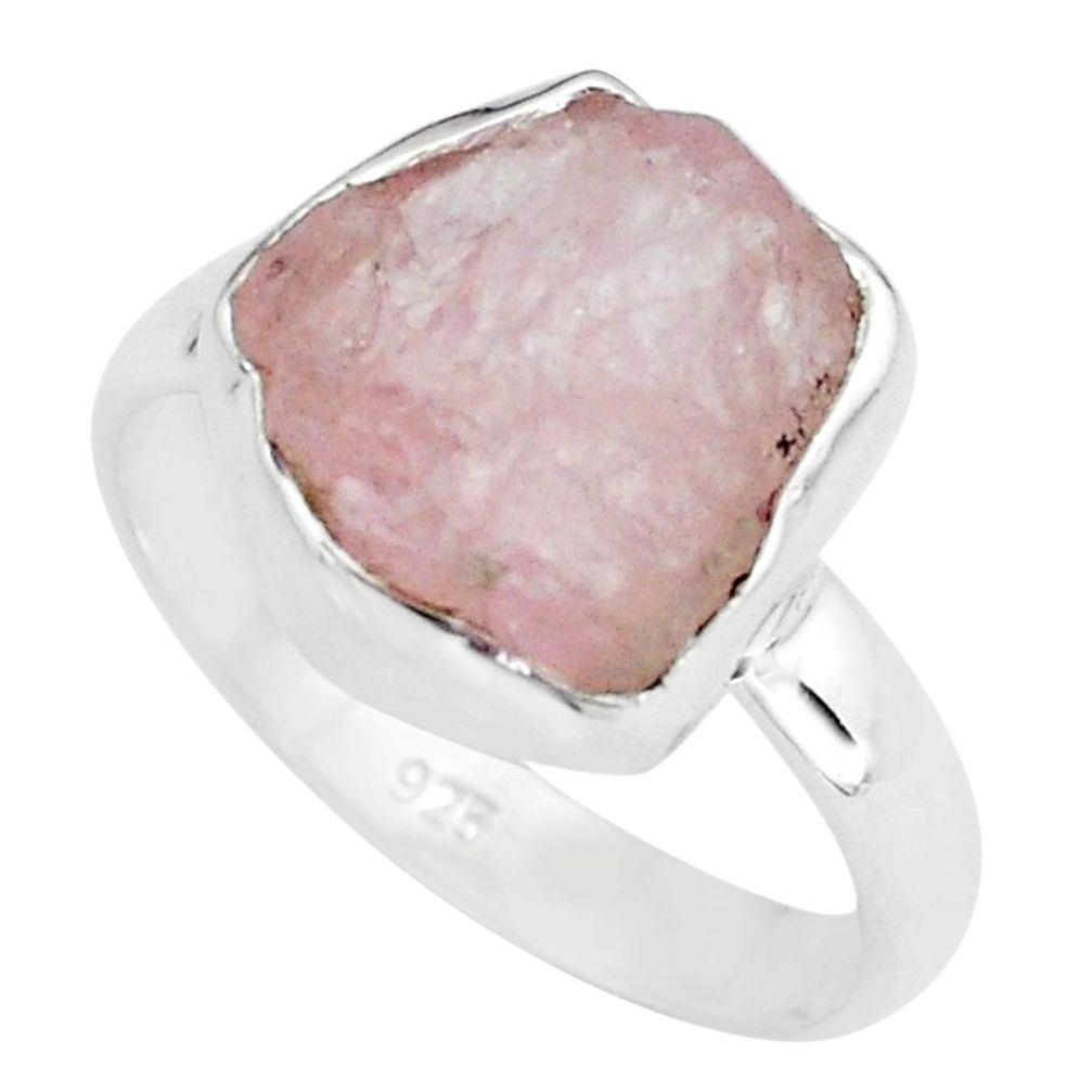 925 silver 6.39cts natural pink morganite rough solitaire ring size 7.5 p68948