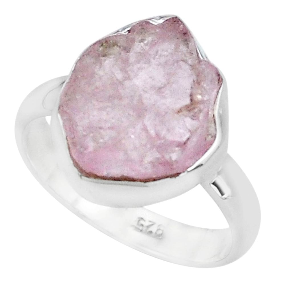 925 silver 6.43cts natural pink morganite rough solitaire ring size 6.5 p68958