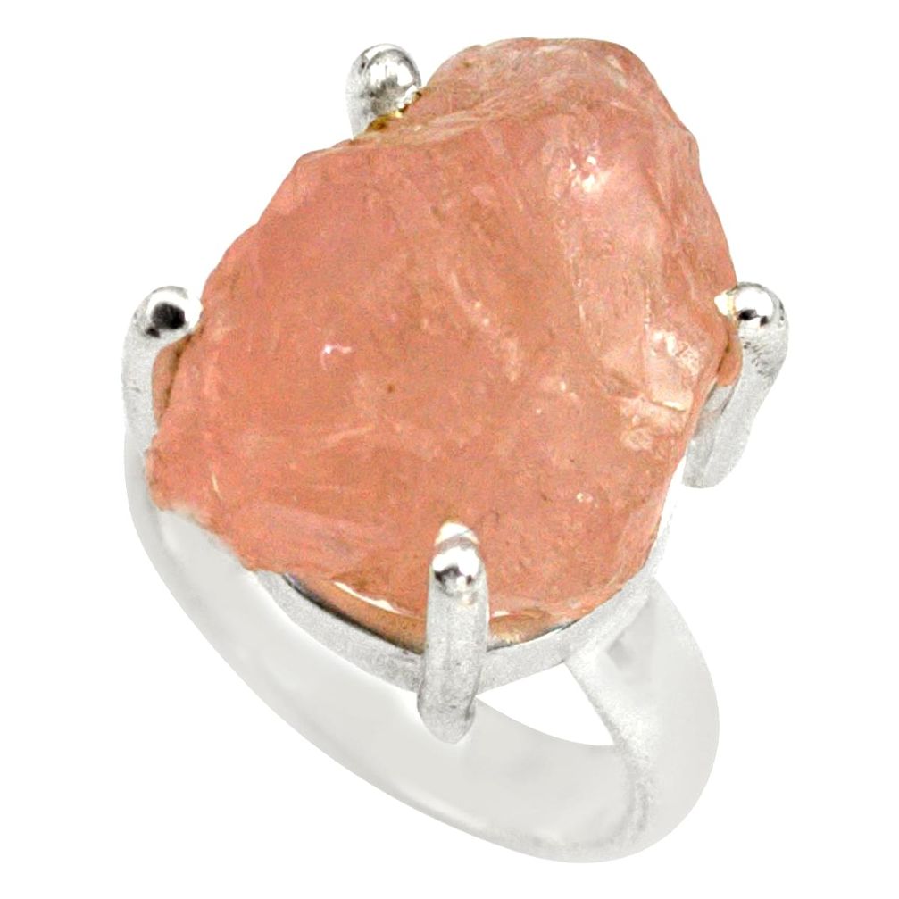 925 silver 21.48cts natural pink morganite rough solitaire ring size 6 p79644