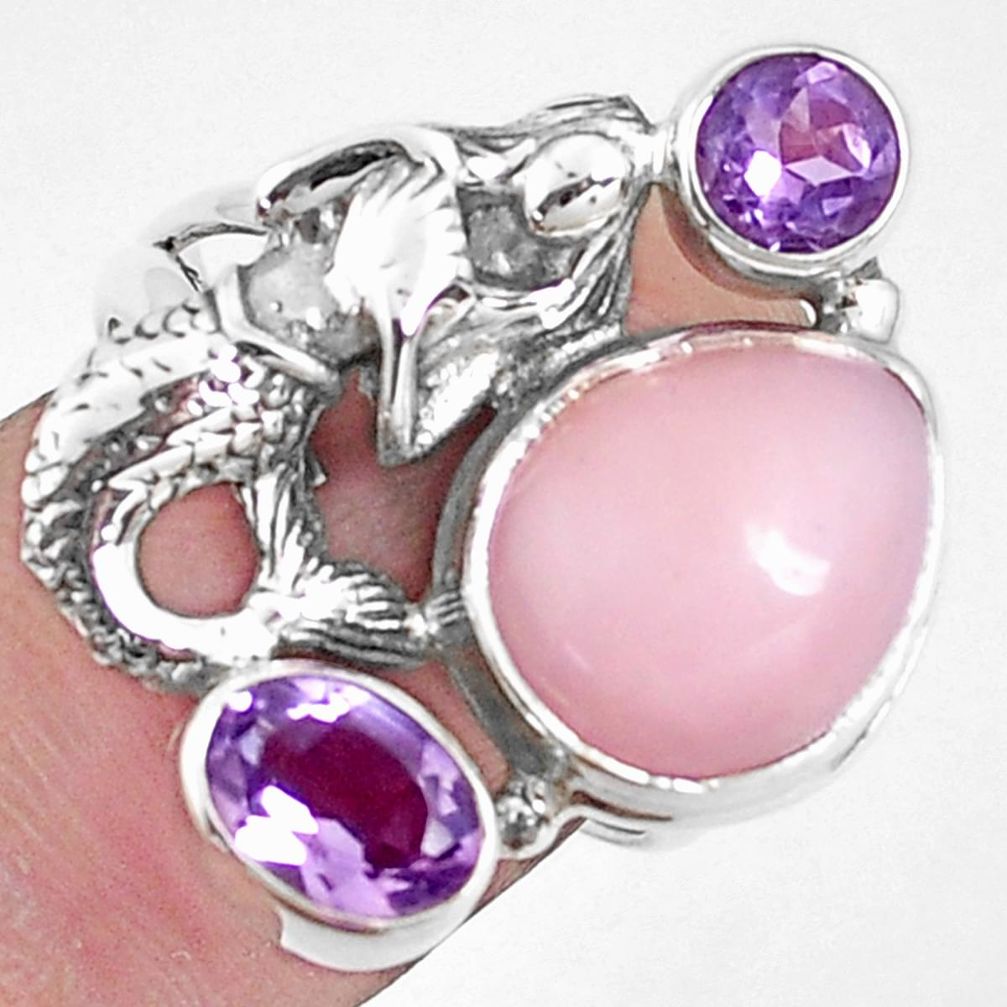 925 silver 8.26cts natural pink opal amethyst fairy mermaid ring size 8.5 p42672