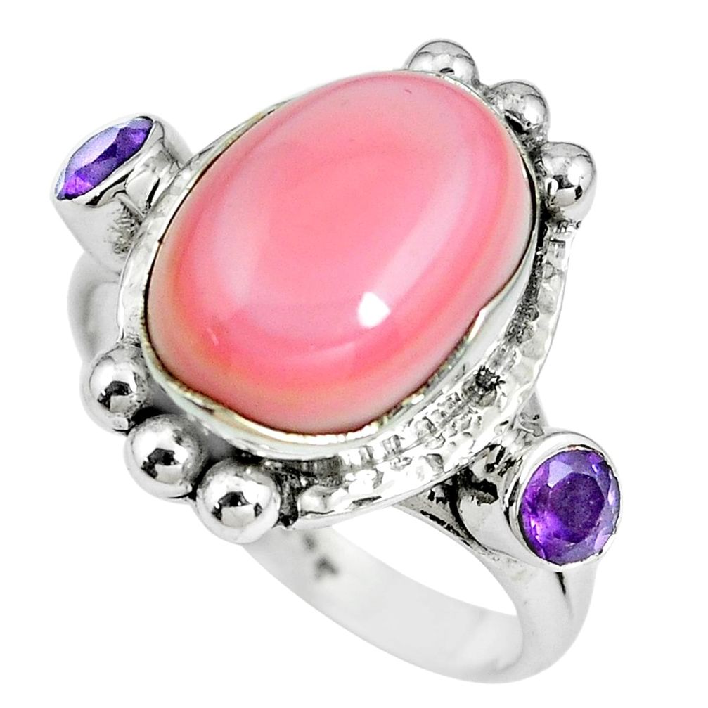 925 silver 7.72cts natural pink queen conch shell amethyst ring size 7 p69918