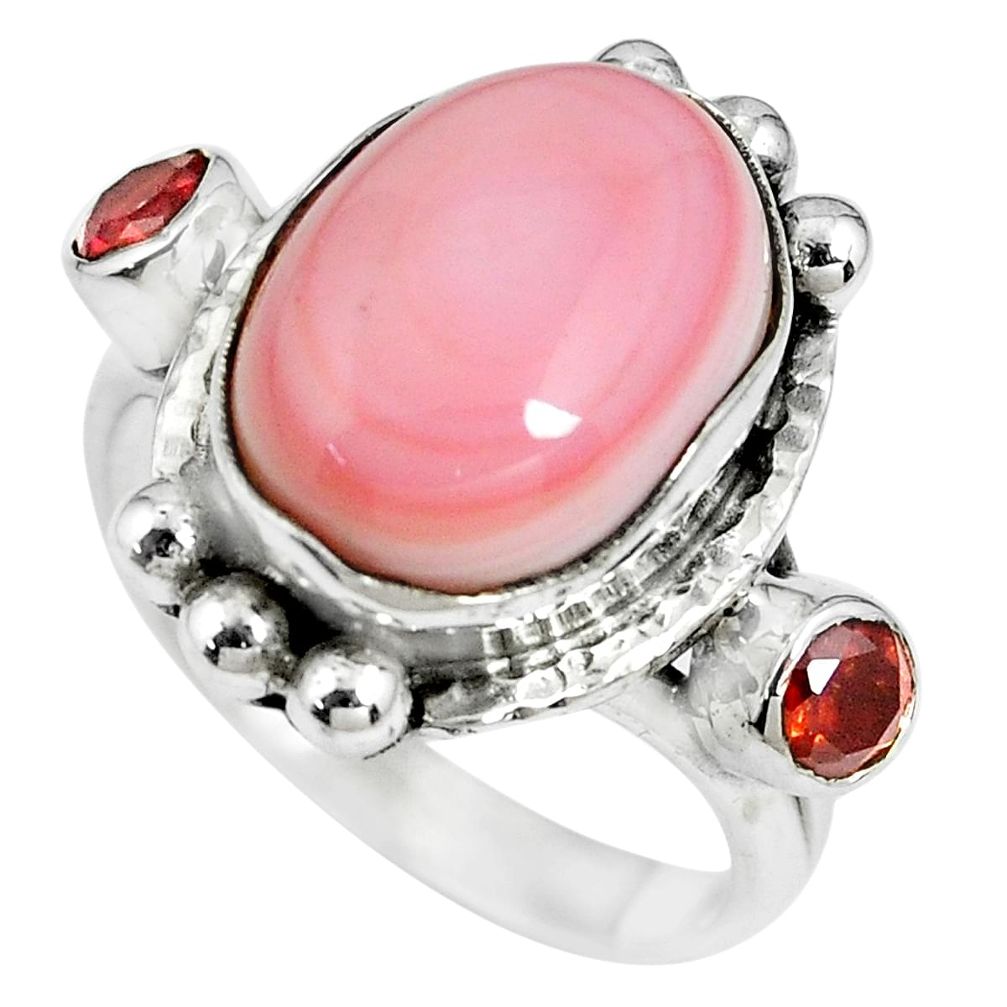 925 silver 7.72cts natural pink queen conch shell garnet ring size 7.5 p69884