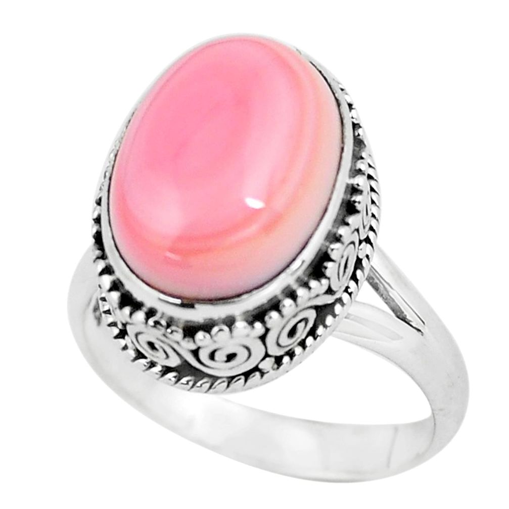 925 silver 6.32cts natural pink queen conch shell solitaire ring size 7.5 p56569