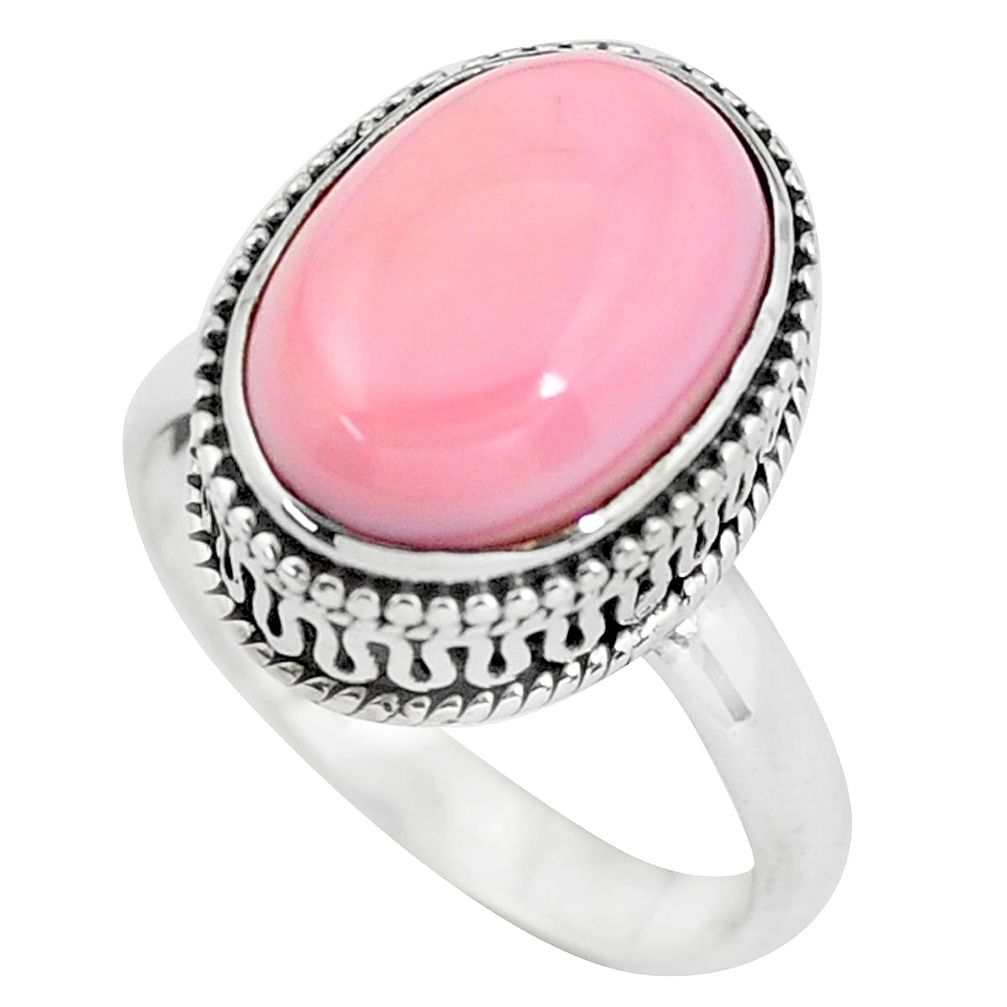 925 silver 6.96cts natural pink queen conch shell solitaire ring size 8 p56572