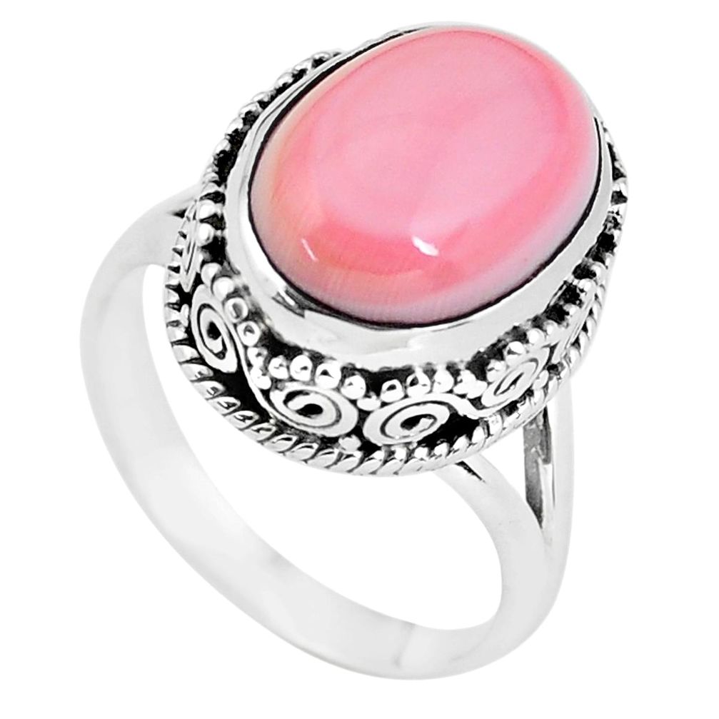 925 silver 6.20cts natural pink queen conch shell solitaire ring size 7.5 p56575