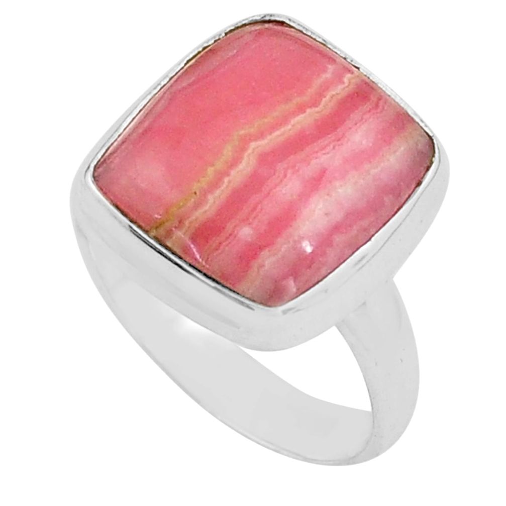 925 silver natural pink rhodochrosite inca rose solitaire ring size 7.5 p80673