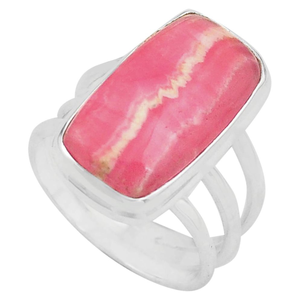 925 silver natural pink rhodochrosite inca rose solitaire ring size 8 p80677