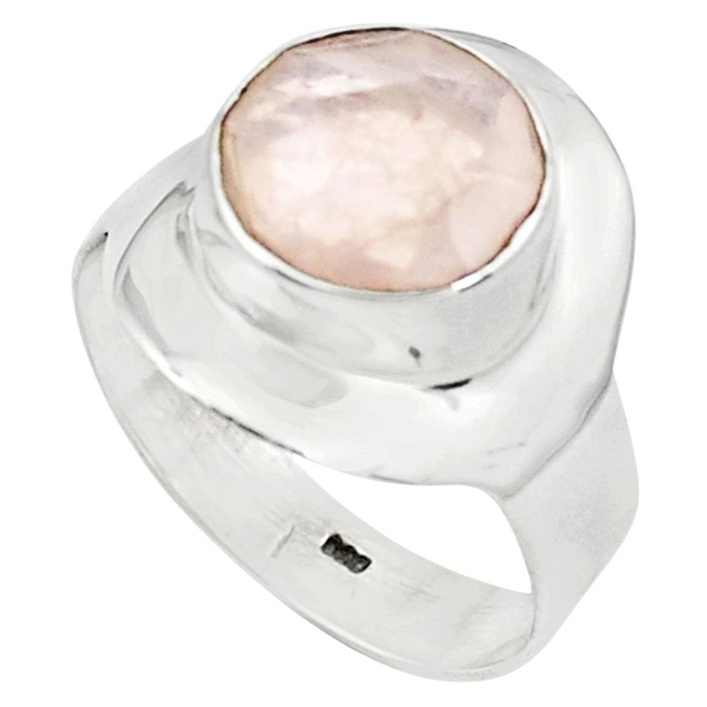 925 silver 5.03cts natural pink rose quartz round solitaire ring size 8.5 p79000
