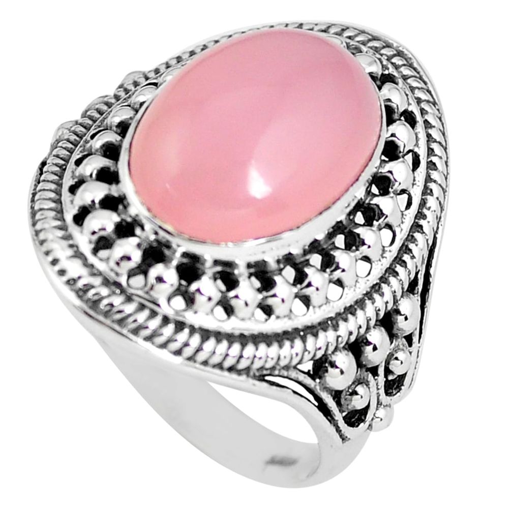 925 silver 6.31cts natural pink rose quartz solitaire ring jewelry size 9 p56024