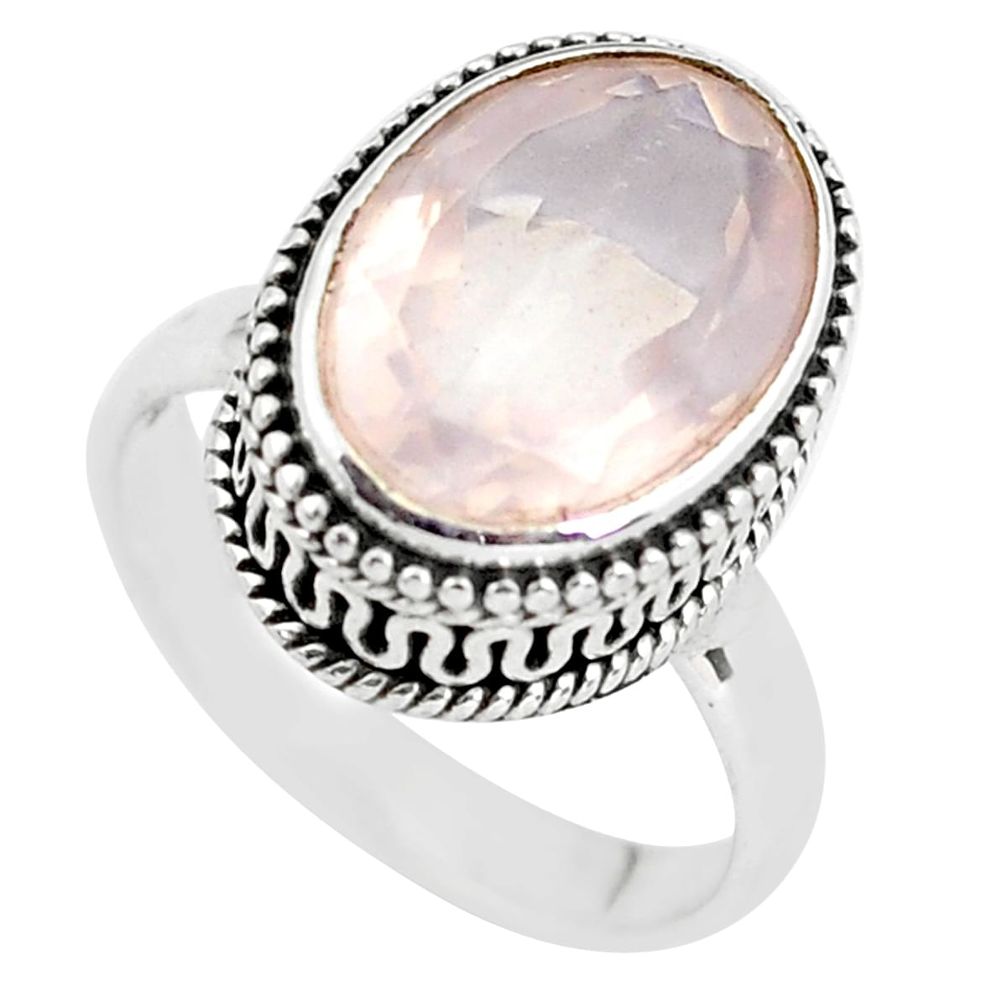 925 silver 6.39cts natural pink rose quartz solitaire ring jewelry size 7 p56659