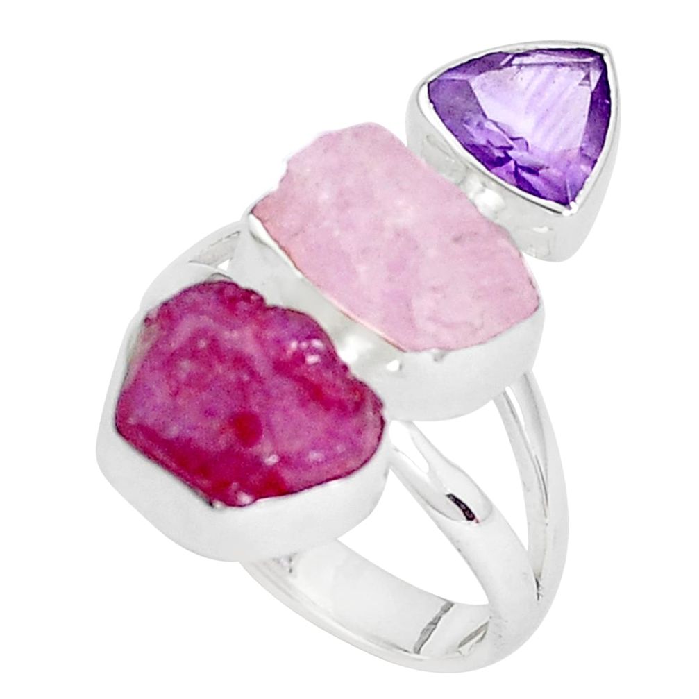 925 silver 12.36cts natural pink ruby rough morganite rough ring size 7 p33295