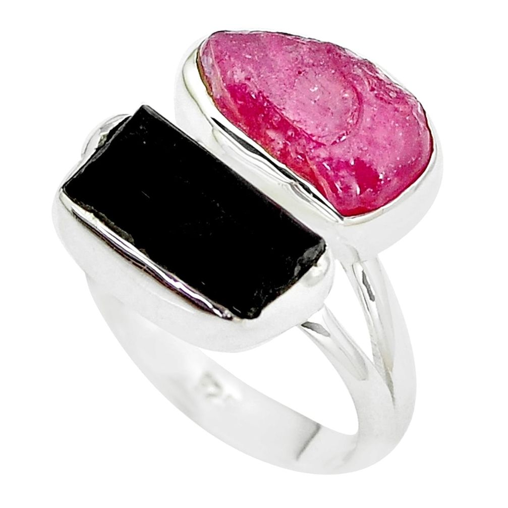 925 silver 7.13cts natural pink ruby rough tourmaline rough ring size 6 p35780