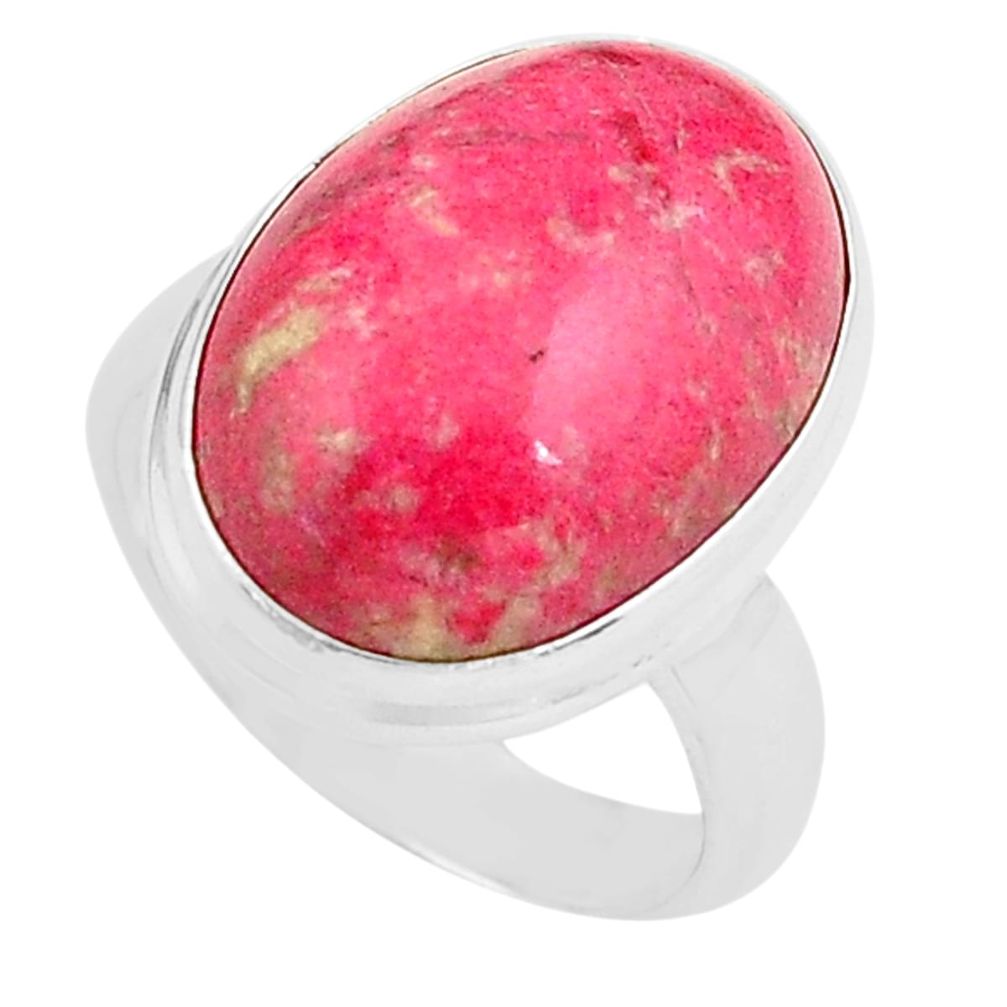 925 silver 14.26cts natural pink thulite oval solitaire ring size 7 p80623