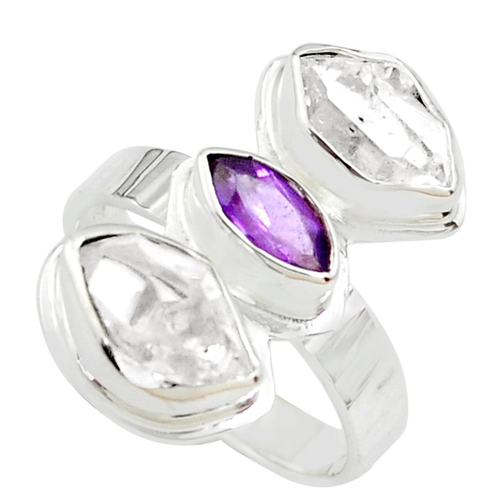 925 silver 10.24cts natural purple amethyst herkimer diamond ring size 8 p70885