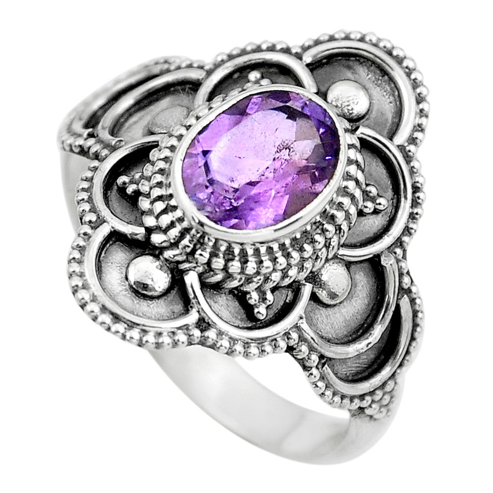 925 silver 2.21cts natural purple amethyst oval solitaire ring size 8.5 p61630