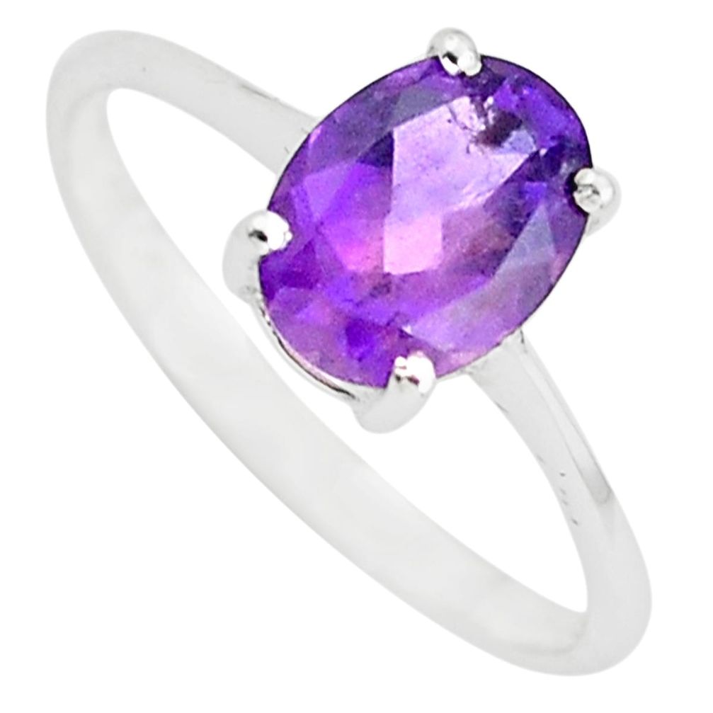 925 silver 2.27cts natural purple amethyst oval solitaire ring size 6.5 p73327