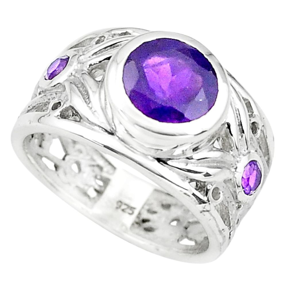 925 silver 3.63cts natural purple amethyst round ring jewelry size 6.5 p73138