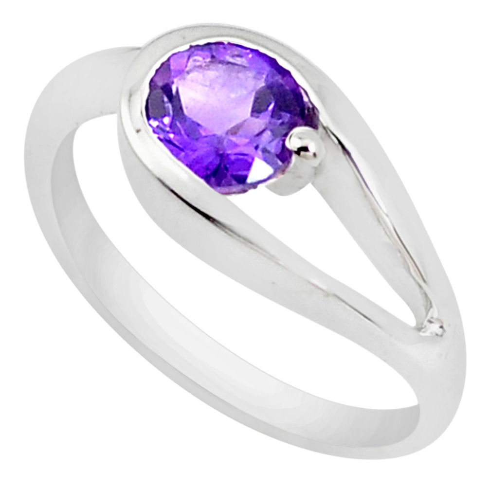 925 silver 0.99cts natural purple amethyst round solitaire ring size 7.5 p37325