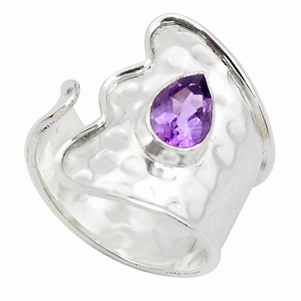 925 silver natural purple amethyst solitaire adjustable ring size 8.5 p49672