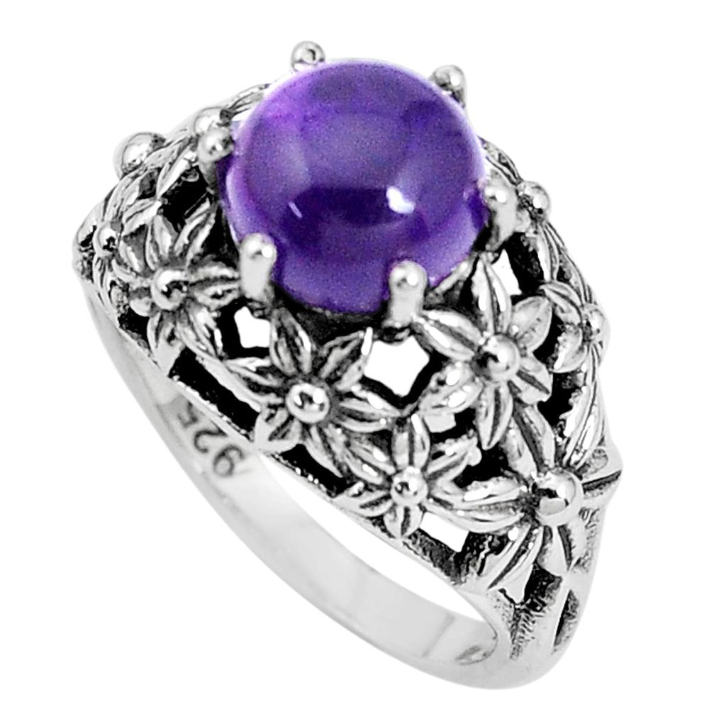 925 silver 3.32cts natural purple amethyst solitaire flower ring size 7 p36170