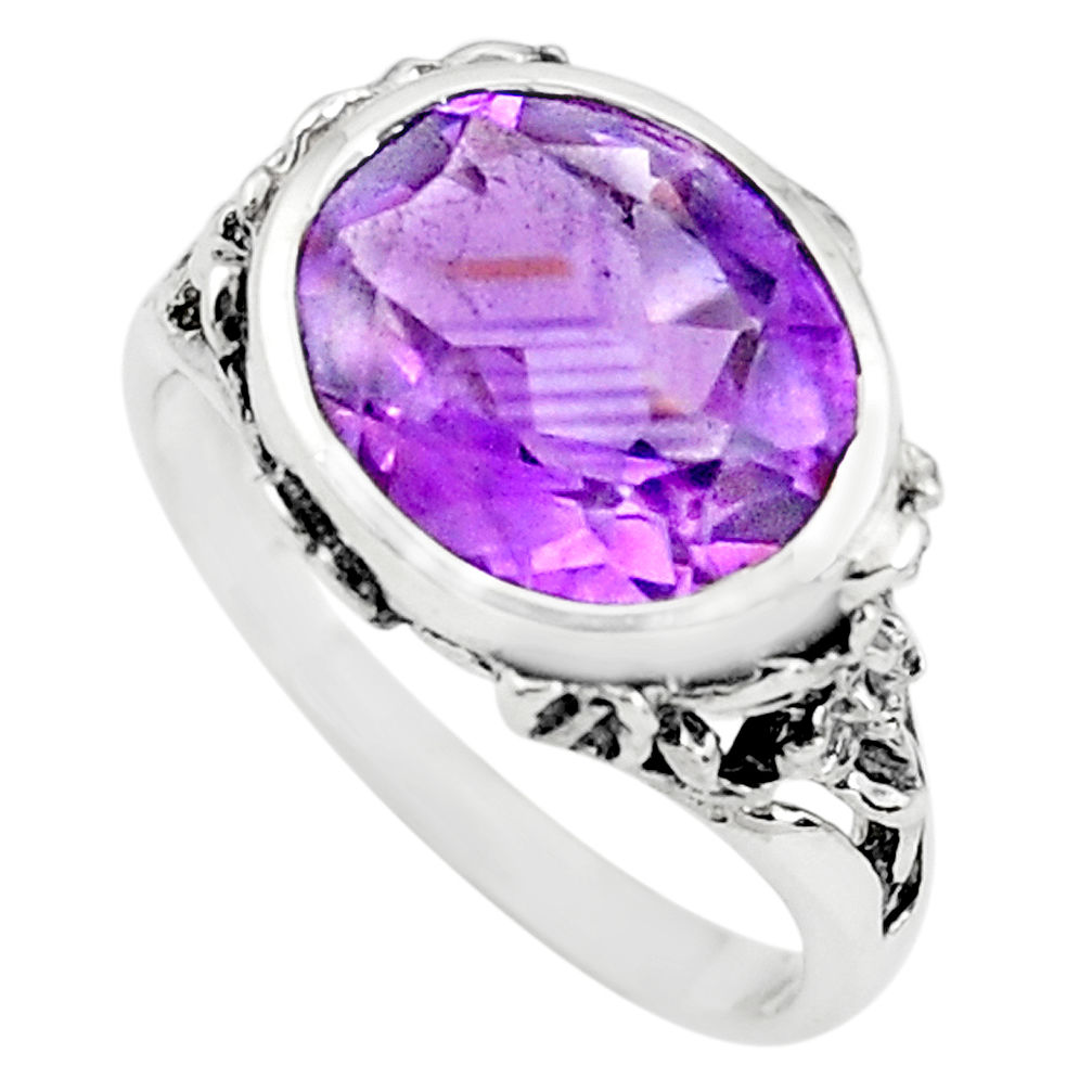 925 silver 5.28cts natural purple amethyst solitaire ring size 6.5 p73132