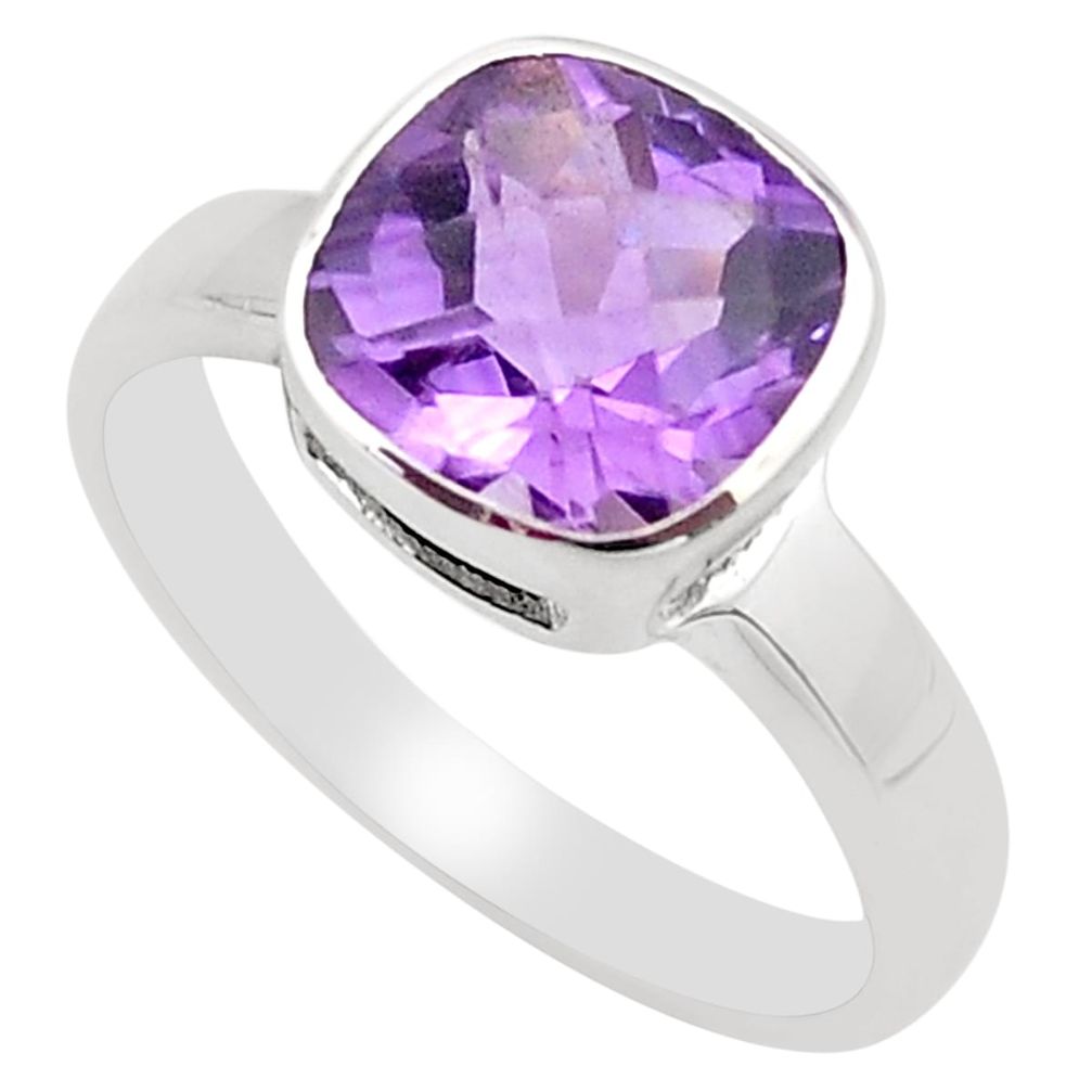 925 silver 3.10cts natural purple amethyst solitaire ring size 5.5 p83304