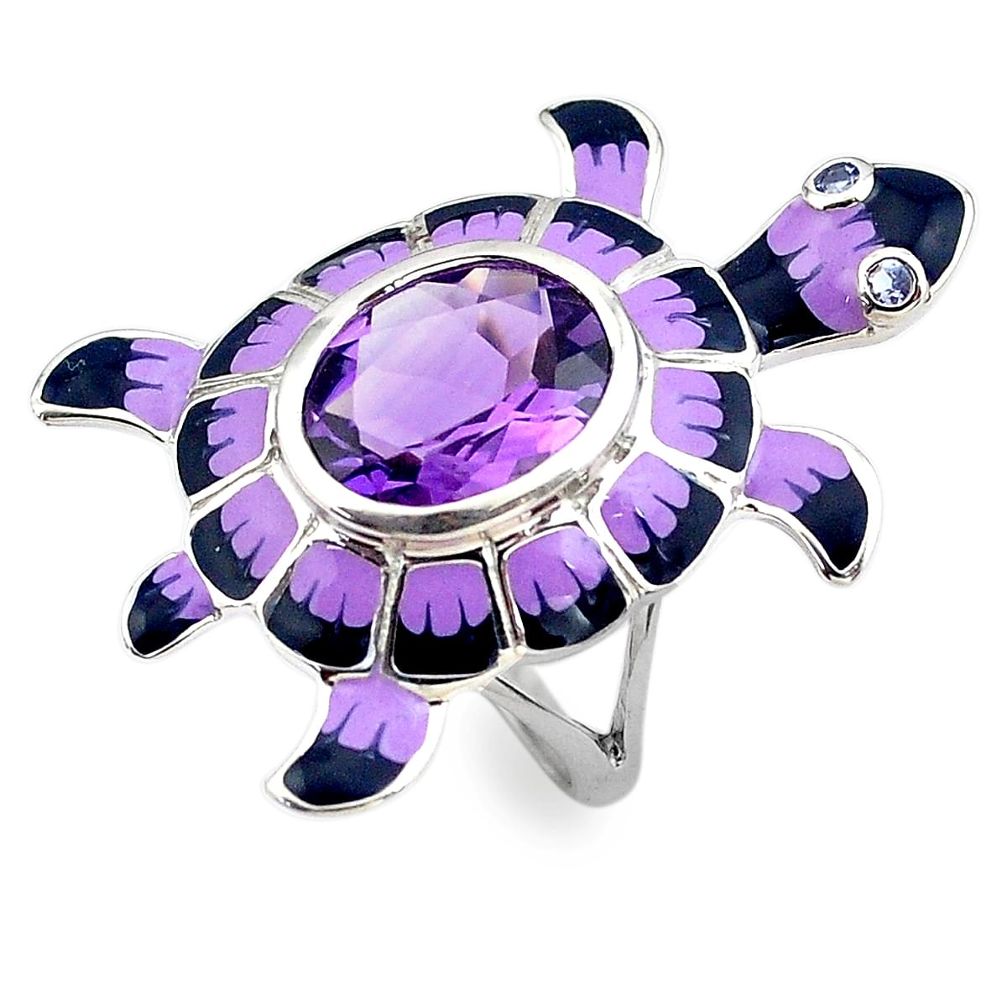 925 silver 4.36cts natural purple amethyst topaz tortoise ring size 7 c4078